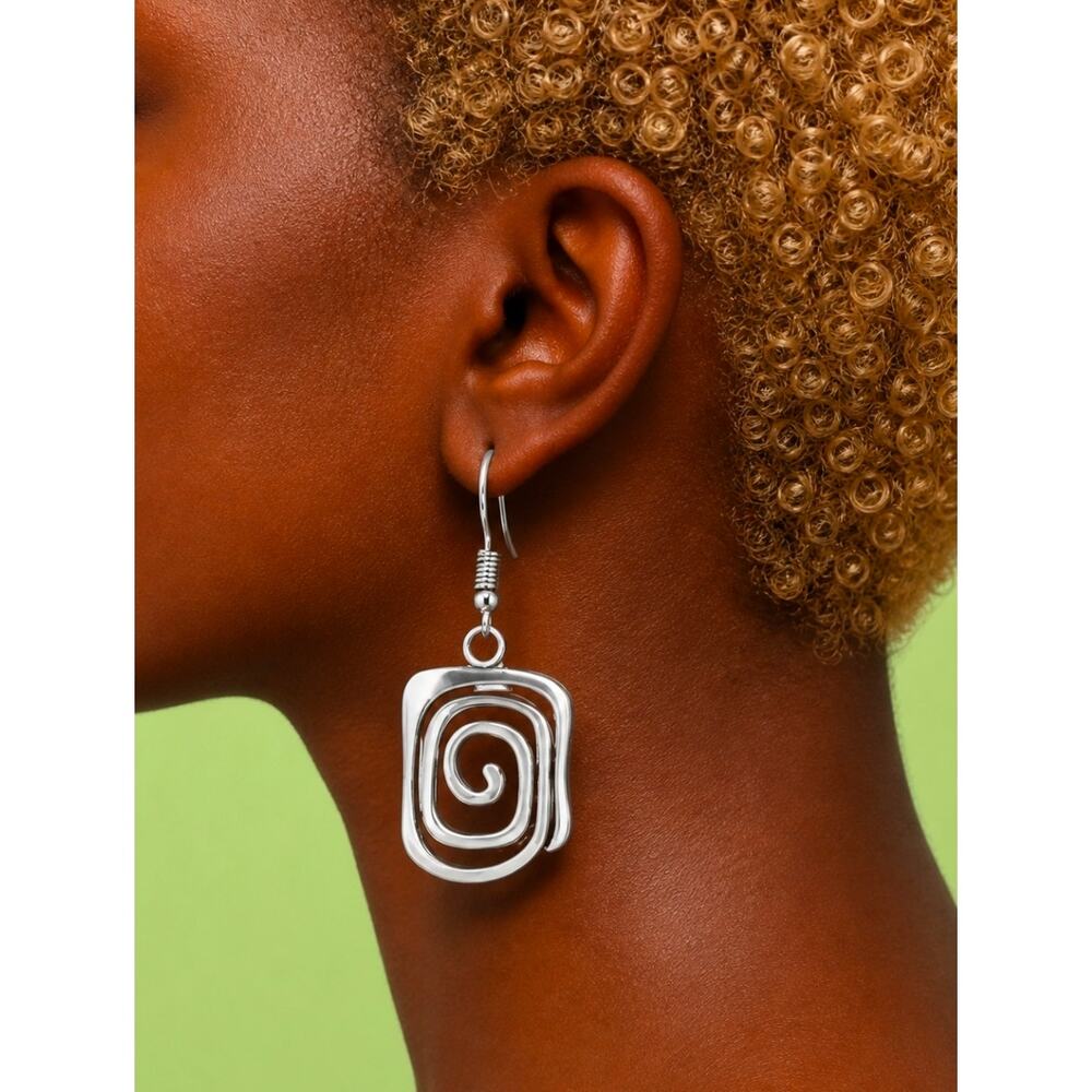 Boho Squared Spiral Earrings Silver Plated Casual Design